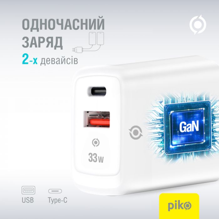 Мережевий зарядний пристрій Piko TC-PD332 (1USB-Cx3A, 1USBx3A) 33W White (1283126597794)