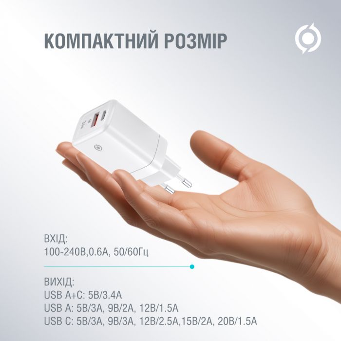 Мережевий зарядний пристрій Piko TC-PD332 (1USB-Cx3A, 1USBx3A) 33W White (1283126597794)