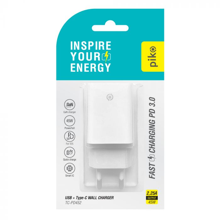 Мережевий зарядний пристрій Piko TC-PD452 (1USB-Cx3A, 1USBx3A) 45W White (1283126597787)