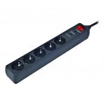 Мережевий фільтр EnerGenie SPG5-C-10  5 розеток, 3 м, Black