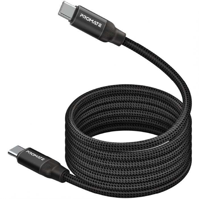 Кабель Promate USB Type-C - USB Type-C (M/M), 3 A, 60 W, 1.2 м, Springy Black