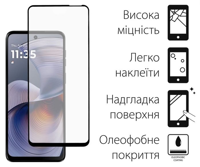 Захисне скло Dengos для Motorola G55 Black Full Glue (TGFG-398) 