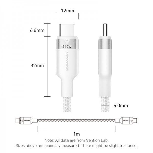 Кабель Vention USB Type-C - USB Type-C (M/M), 240W, 5A, 2 м, Black (TRIBH)