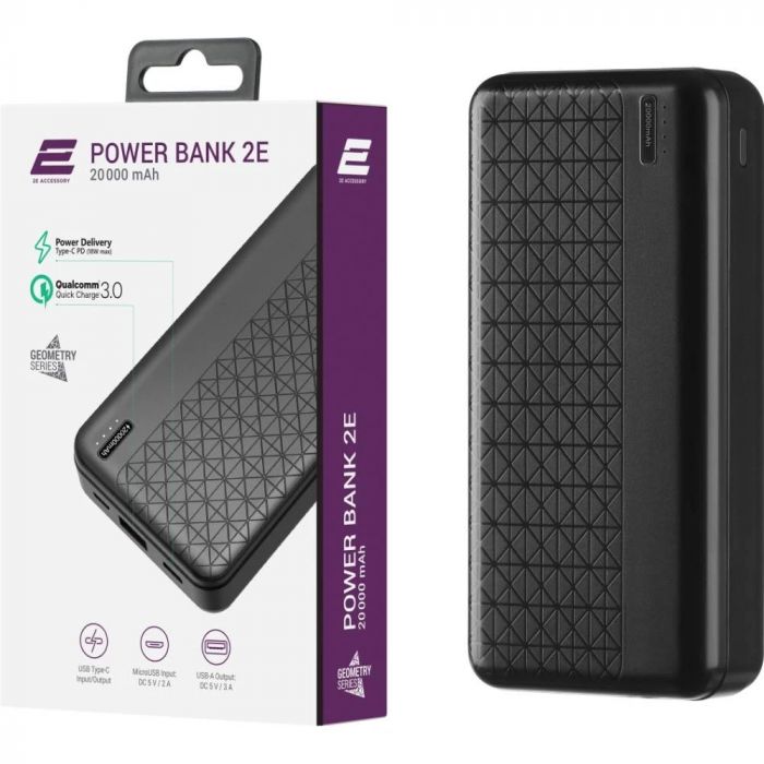 Універсальна мобільна батарея 2E Geometry PD+QC 3.0 20000mAh Black (2E-PB2072PD-BLACK)