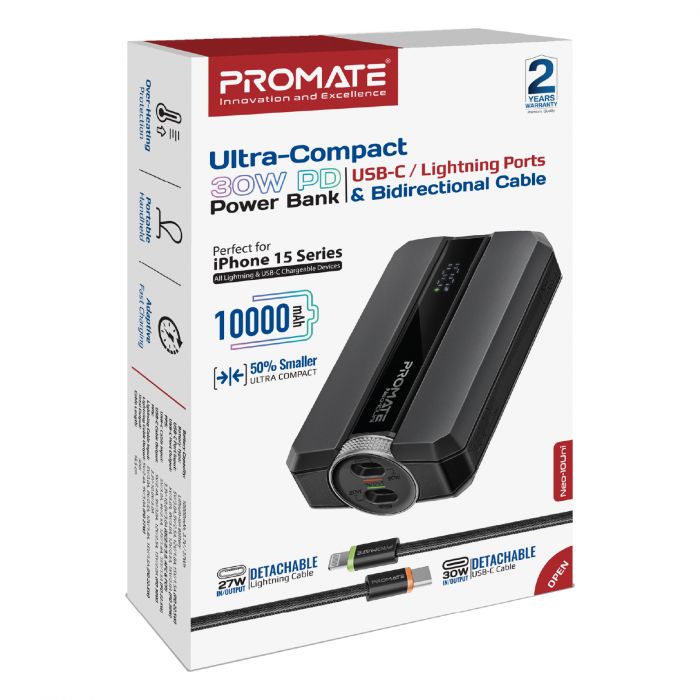 Універсальна мобільна батарея Promate Neo-10Uni 10000mAh 30W Black
