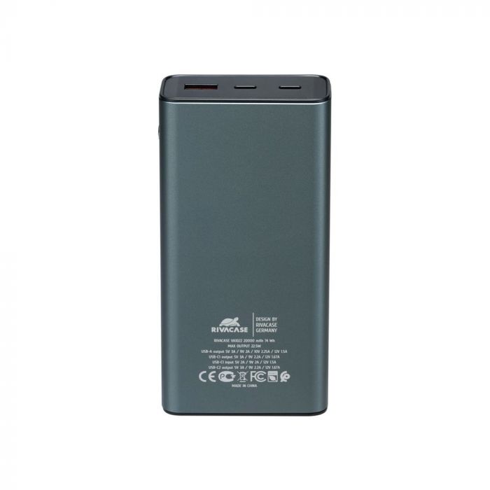 Універсальна мобільна батарея Rivacase Rivapower 20000 mAh Grey (VA1022)
