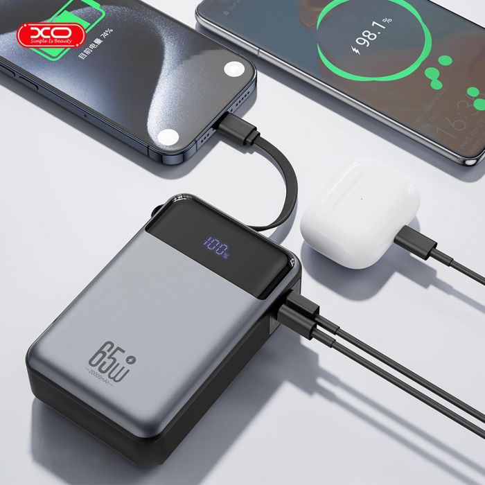 Універсальна мобільна батарея XO PR267  PD 65W 20000mAh Grey