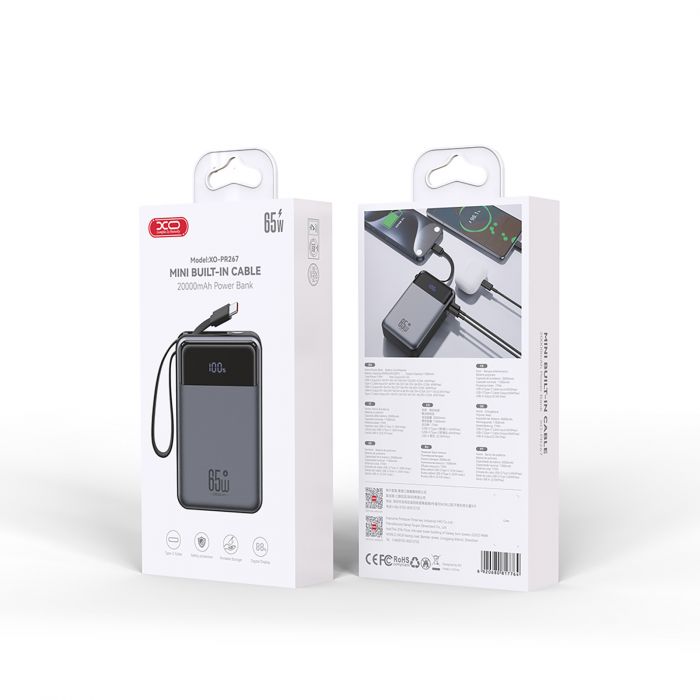 Універсальна мобільна батарея XO PR267  PD 65W 20000mAh Grey