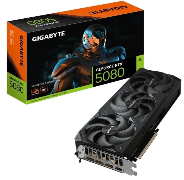Відеокарта GF RTX 5080 16GB GDDR7 Windforce OC Gigabyte (GV-N5080WF3OC-16GD)