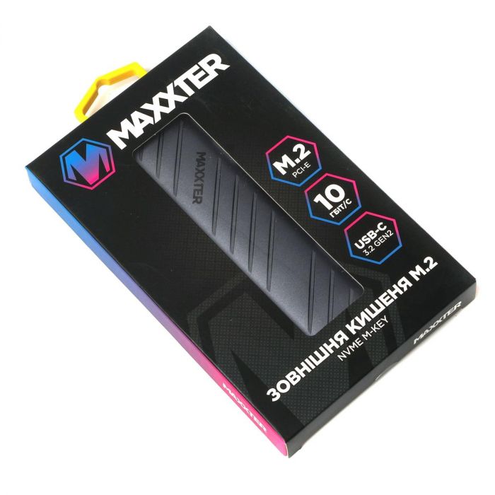 Зовнішня кишеня Maxxter M.2 NVMe PCIe, USB 3.2 Type-C, Metal, Black (EHDE-2280S-01)