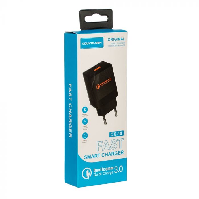 Зарядний пристрій Atcom CX-18 (1USB, 3А) QC3.0 Black (20303)