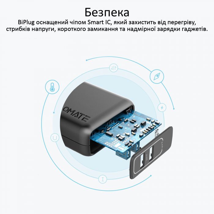 Зарядний пристрій Promate BiPlug 12W Black