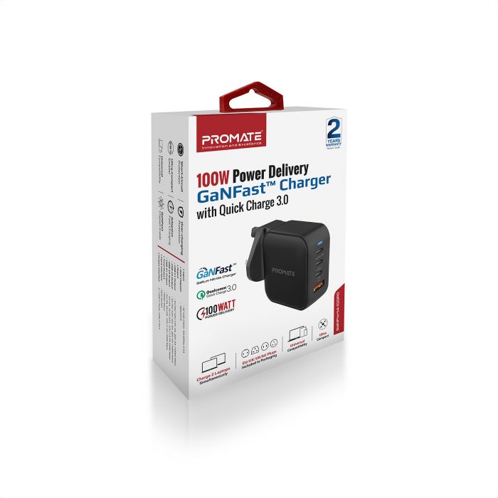 Зарядний пристрій Promate GaNPort4-100PD 100W Black